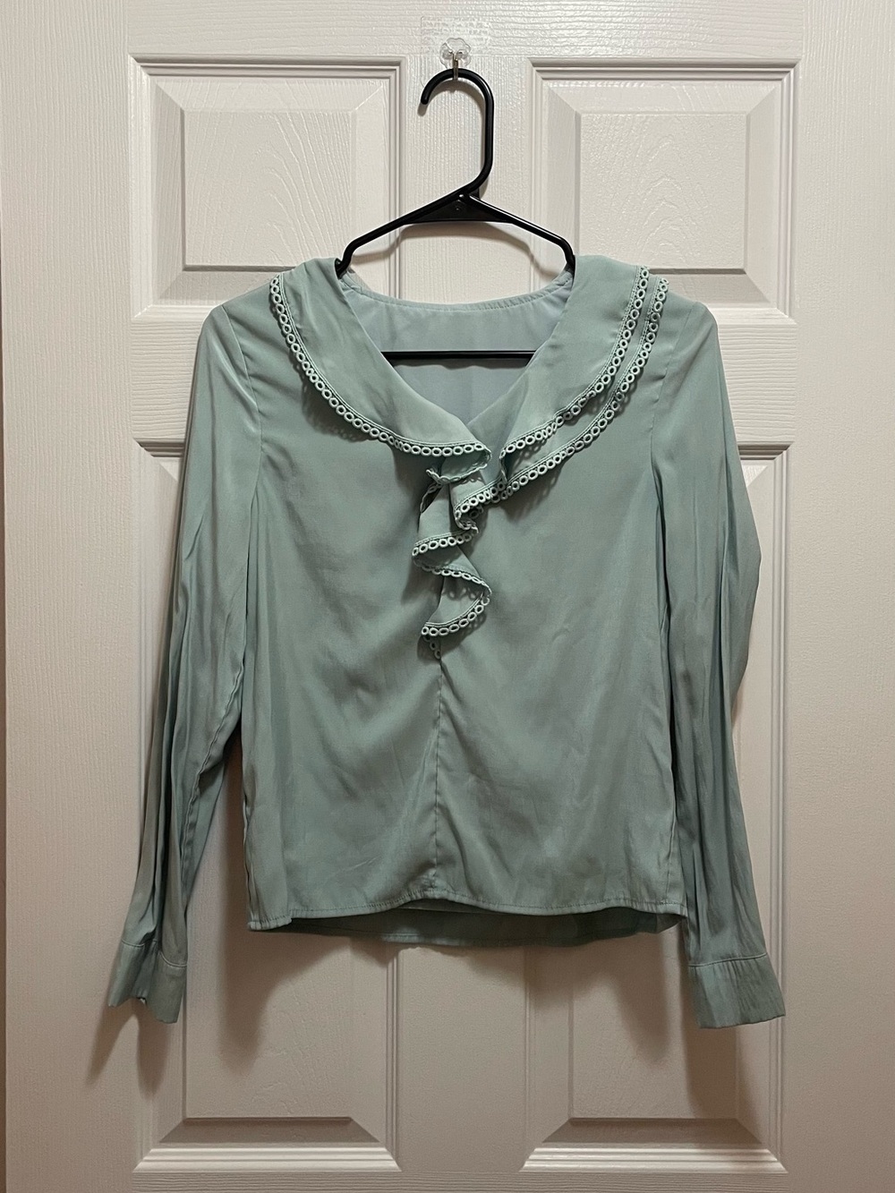 Sale by 9/30/2026- Women's Sage Green Ruffle Collar Blouse